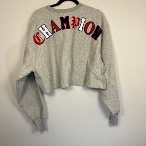 Champion Reverse Weave Cropped Sweatshirt | 2XL | Varsity Back Appliqué Gray